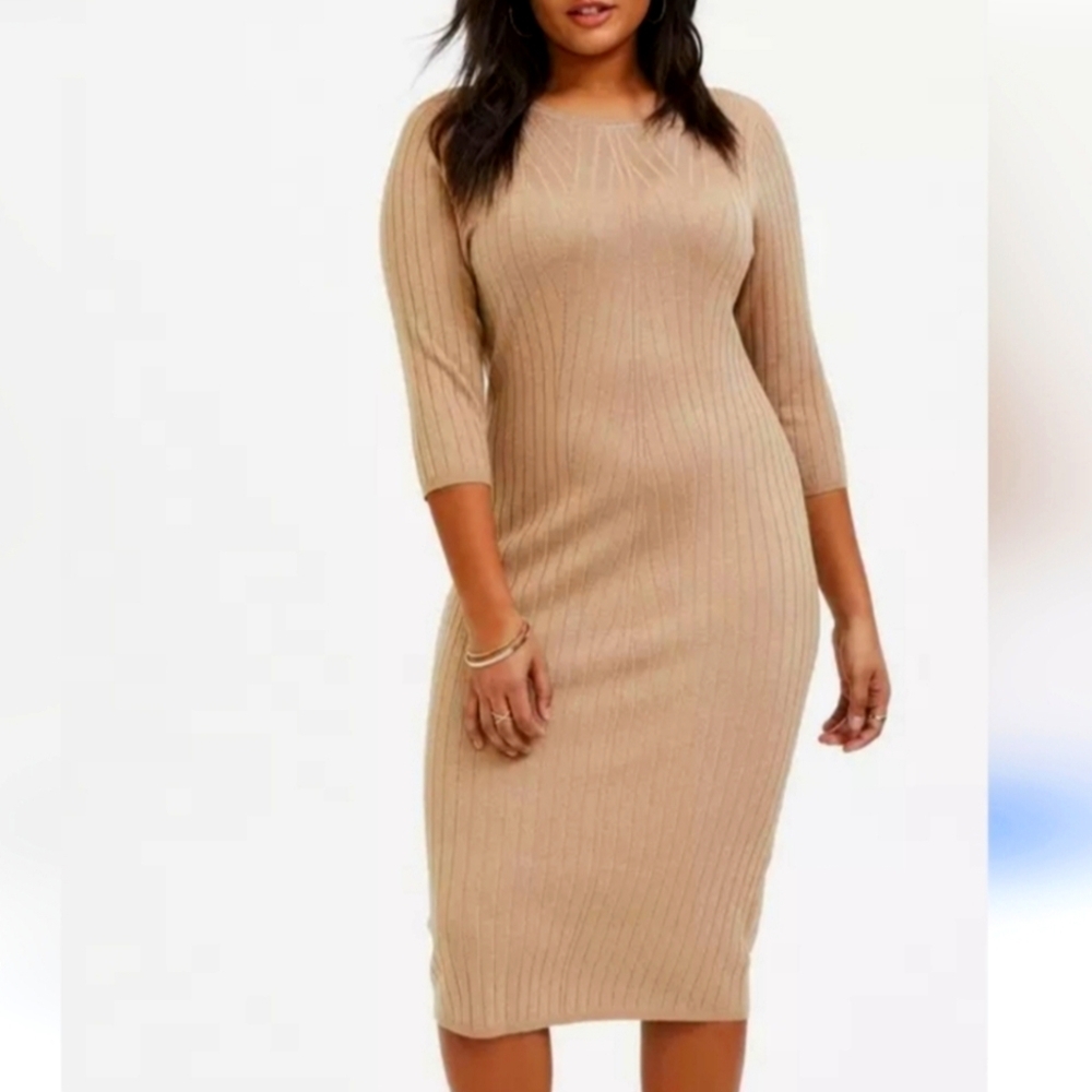 NEW TORRID....Tan Ribbed Knit Midi Dress...SIZE:0